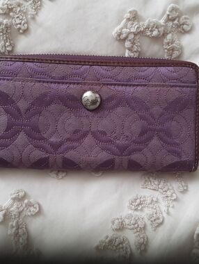 Coach Logo Purple Quilted Zip Medium Size Wallet